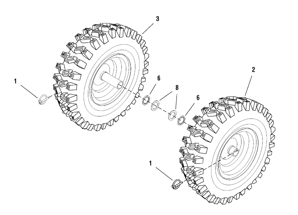 Wheels And Tires Group Diagram and Parts List for 1695321-ST1028S 2007 Briggs and Stratton Snow Blower